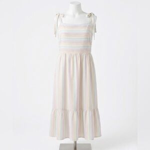NWT GAP Tie-shoulder Pastel Rainbow Stripe Midi Dress 100% Cotton Plus Size XXL